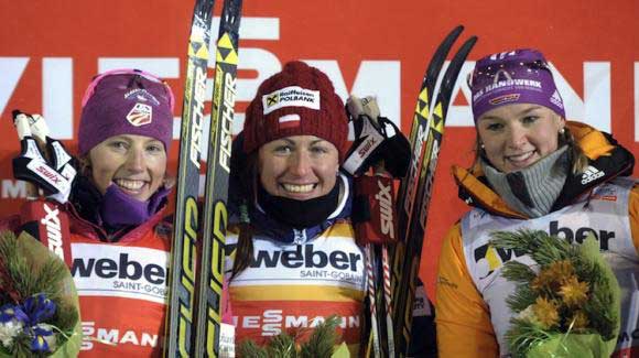 World Cup sprint champion Kikkan Randall skied into second place in the cross country sprint World Cup opener Friday in Kuusamo, Finland