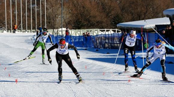 Jennie Bender skis toward her second career U.S. sprint title at the 2014 U.S. Cross Country Championships at Soldier Hollow Sunday, where earlier in the day Bridger Ski Foundation teammate Torin Koos also sealed a title. (Tom Kelly/U.S. Ski Team) 