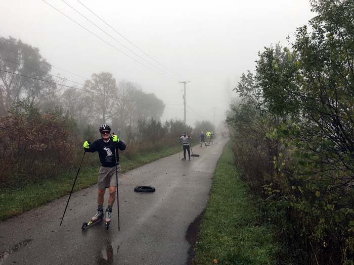 Grand Rapids roller ski race, pulling a tire 1