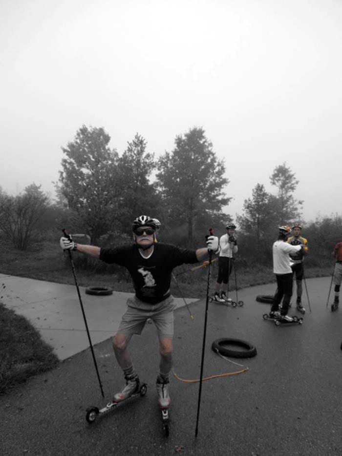 Grand Rapids roller ski race, pulling a tire 2