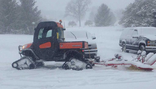 Kabota UTV with track kit, out grooming the cross country ski trails at Huron Meadows Metropark this afternoon