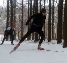 Denny Paull, Jon Morgan, Lewis Tripp XC skiing on Buck's Run at Huron Meadows Metropark