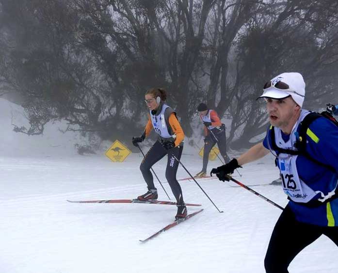 Ann Wagar at start of Hoppet cross country ski race