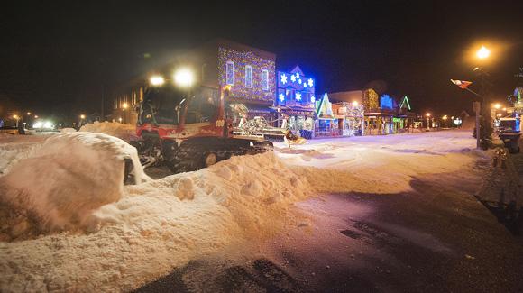 Nearly a foot of fresh snow is groomed into place on Hayward&rsquo;s Main Street for the 43rd running of the Slumberland American Birkebeiner (USSA-Tom Kelly)