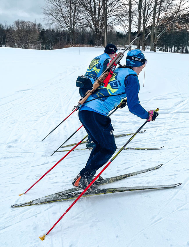Ian Duran and Ryan Durand training for biathlon