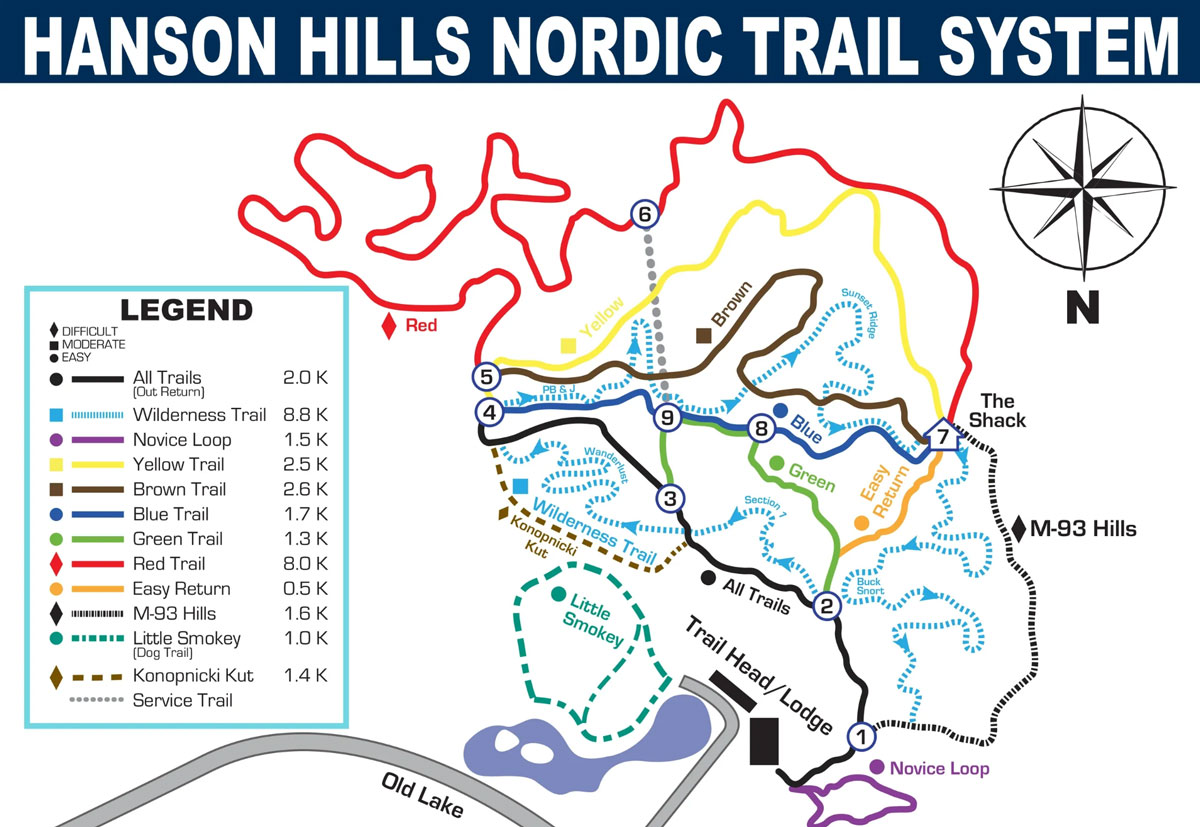 Hanson Hills Recreation Area cross county ski trail map