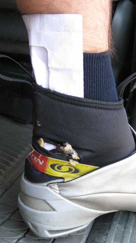 Ski boot on, shoe horn in