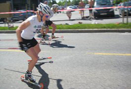Kikkan Randall winning rollerski race in Askim (NOR). Courtesy of Kikkan Randall