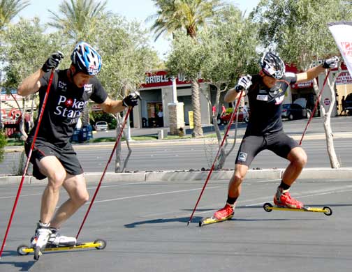 Hellner and Northug begin their rollerski duel. Photo: Jesse Winter