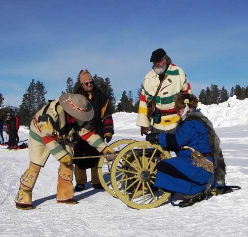 Mountain men at Yellowstone Rendezvous cross country ski race