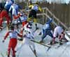 Mass start, narrow bridge, pile up