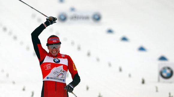 	 Poland's Justyna Kowalczyk celebrates her third straight Tour de Ski stage win. American Kikkan Randall was matching up with Kowalczyk in the semifinals before crashing on the final hill. (Getty Images/AFP).