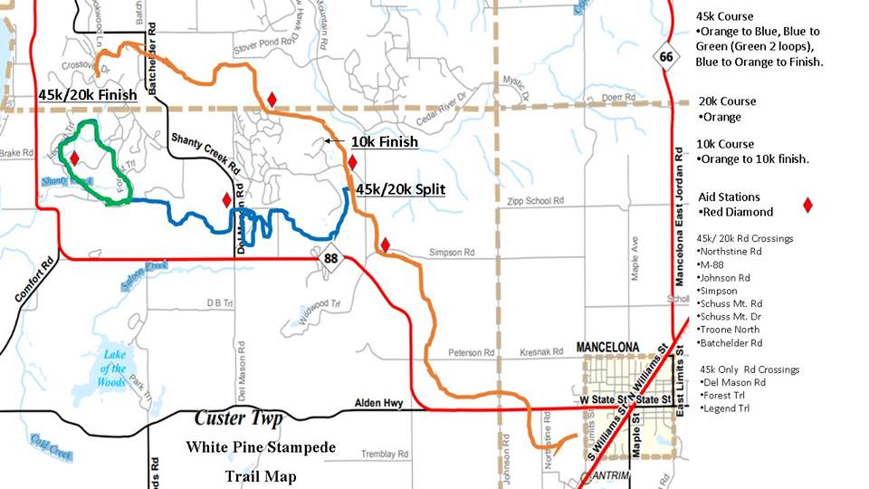 White Pine Stampede cross counry ski race course map