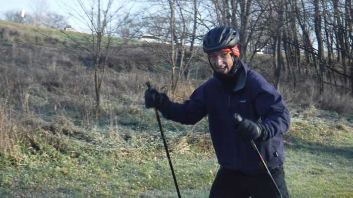 Carl Koschmann climbing the first long hill