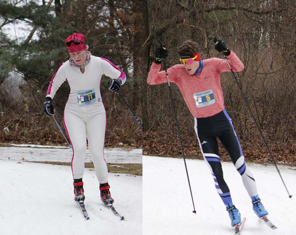 Karin Rand and Bradley Baas race around a corner