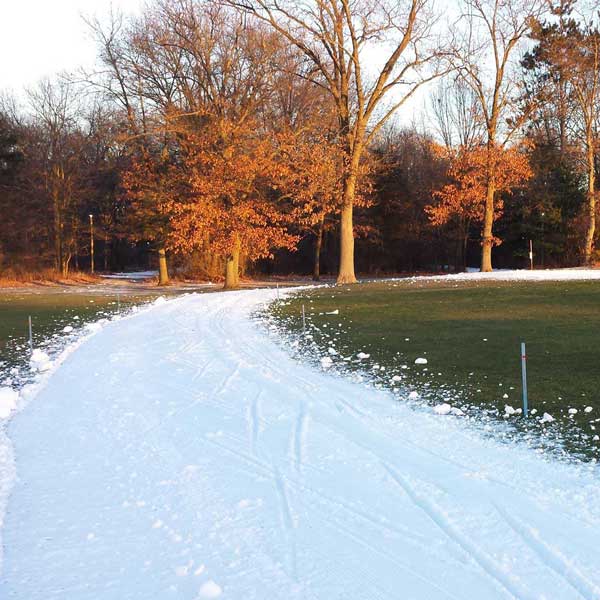 Man-made-snow on Bucks Run at Huron Meadows Metropark cross country ski trails