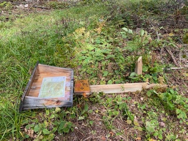 Cross country ski trail signage damage on the Norman Juhola trail system