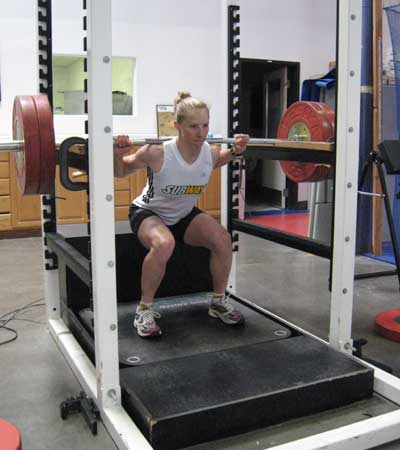 World Cup skier Kikkan Randall (Anchorage, AK) does a strength test during the Team's July Park City camp before heading to New Zealand.