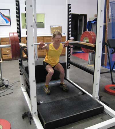 Continental Cup skier Taz Mannix works on squats as well!
