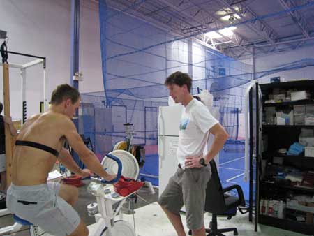 eif Zimmermann (Bozeman, MT) and Continental Cup Coach Pat Casey at testing in Park City, Utah.