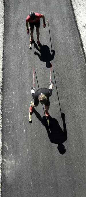 Kris Freeman rollerskiing at Whistler Mountain