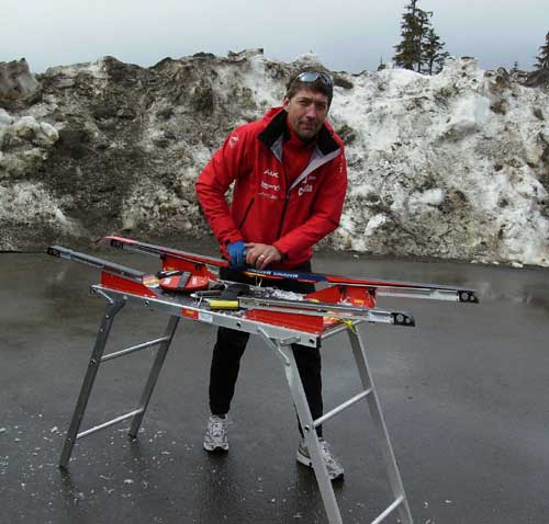 Prepping skis at Whistler