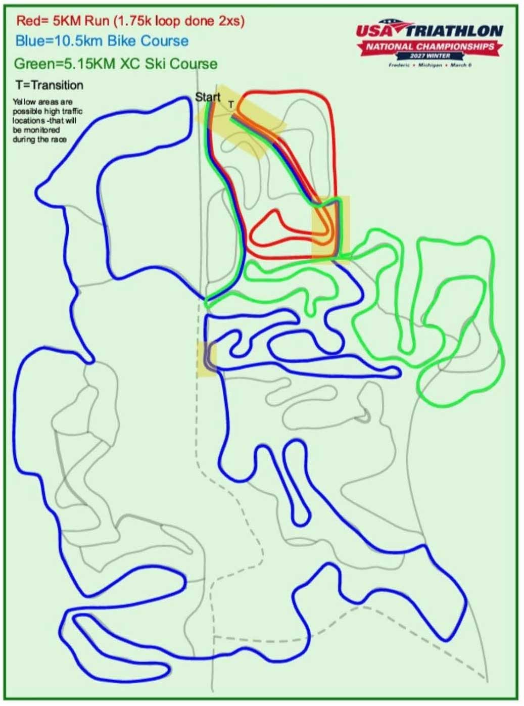 Trail map for 2027 USA Triathlon Winter National Championship at Forbush Corner